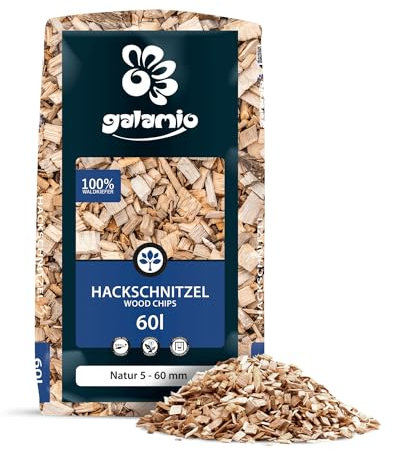 GALAMIO Holzhackschnitzel Hackschnitzel Mulch Natur Wald Kiefer Pinus Sylvestris Für Garten Hochbeet Dekor Holz Deko Häcksel Grob 5-60mm 60l x 13 Sack 780l / 1 Palette Paligo