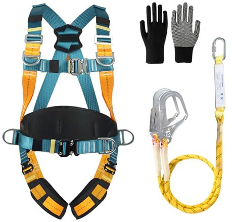 CISSIYOG Harnais de Sécurité avec Longes, Harnais securite Anti Chute, Baudrier Escalade, avec 2 Grandes Boucles et 2 Longes de 2 m, Ceinture Réglable, Portante 150 kg, pour le Travail Aérien, Hommes