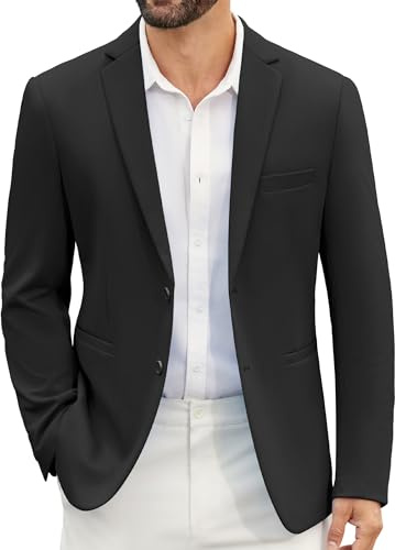 COOFANDY Veste de costume légère pour homme - 2 boutons - Coupe droite - Veste de mariage, Noir , L