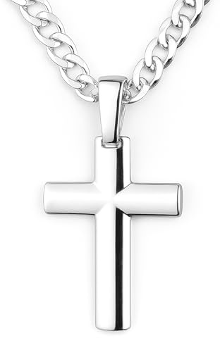 Sterll Cadena Para Hombre De Plata 925 Con Colgante De Cruz Y Grabado Para Estilo Distinguido