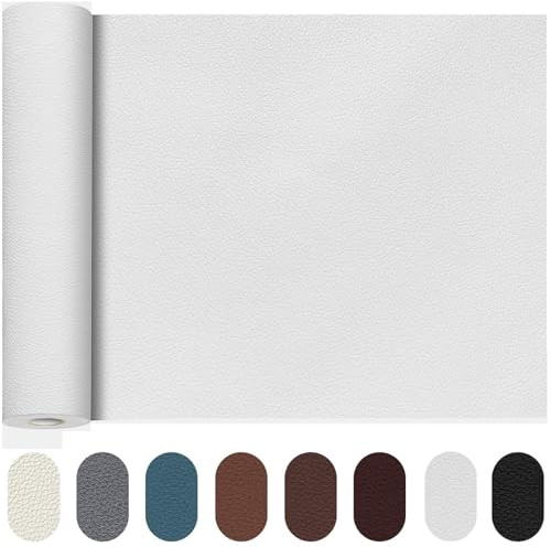 TOJUNE Pelle Adesiva per Riparazioni, Autoadesivo Ecopelle Kit Divani, Mobili da Divano, Sedili Auto, Borsa (Bianco, 40 x 200 cm)