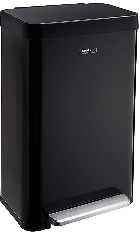 Cooks Professional XL Pedal Bin 65L | Wide Single Compartment Stainless Steel Kitchen or Office Dustbin for Recycling or Waste with Single Pedal Operation, Soft Close Lid & Removable Inner | Black
