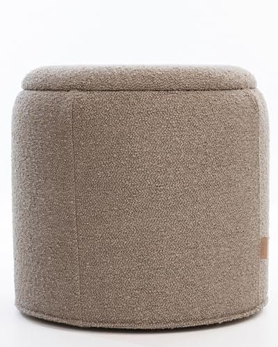 SIX Runder Polsterhocker mit Stauraum | Beistelltisch | Sitzhocker Bouclé Stoff | Hocker mit Tablettfunktion | Vielseitiger Hocker für Wohnzimmer und Schlafzimmer