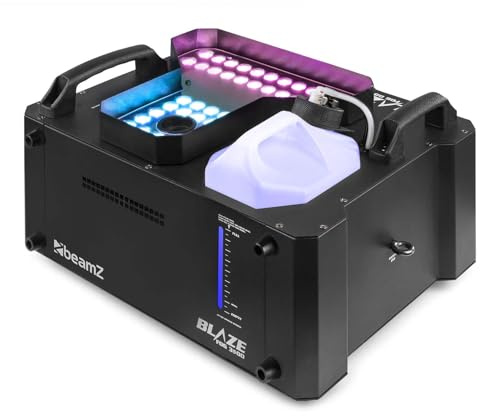 BeamZ BLAZE3500 Máquina de Humo Vertical 3500W, 48 LEDs RGBA, 1200 m³/min, Depósito 3,5L, DMX, Control Remoto, Efecto Discoteca, Humo ideal para crear atmosfera en eventos y escenarios