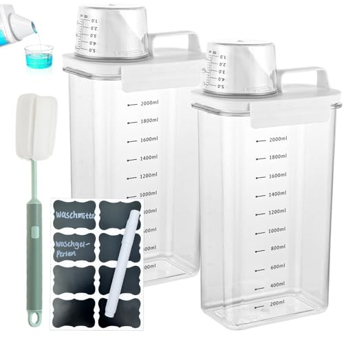 Tvättmedelsförvaring, 2 stycken multifunktions tvättmedelslåda, 2 300 ml tvättmedelsförvaring med mätkopp, transparent förvaringslåda för tvättpulver, tvättmedelslåda för badrum