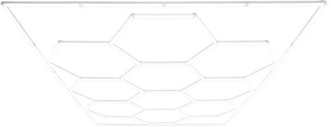 Hexagonalt LED-belysningssystem| 10 paneler med ram| 6000 K dagsljusvitt | 900 lumen/panel| Modulär design| 3 monteringsalternativ | 50 000 h livslängd | Perfekt för garage & studio