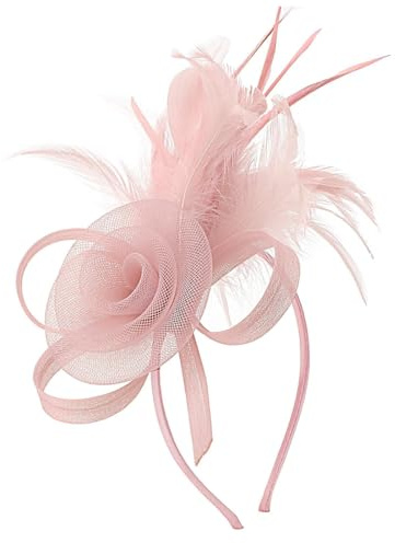 MLPKOI Serre-tête rose pour femme, avec plumes et fleurs artificielles, accessoire pour mariage, fête de thé