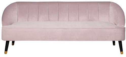 Beliani 3-Sitzer Sofa Samtstoff rosa gesteppt mit hohen Füßen schwarz/Gold Alsvag