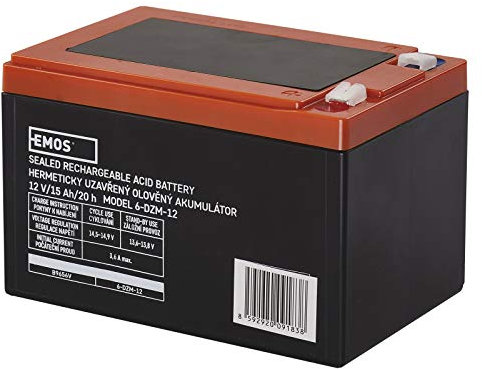 EMOS - Wartungsfreier Bleiakku - 12V 15Ah - AGM Batterie - Faston 6,3mm Anschluss - Für Elektromotore, Handhabungstechnik, Gabelstapler, medizinische Bette, Reha-Bereich - Zyklenfest - 150x100x102mm