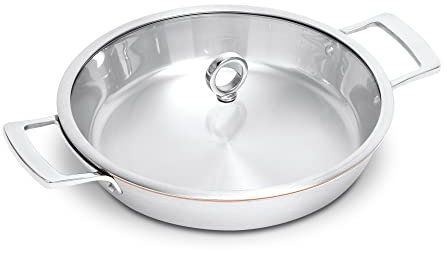 Olav My Premium Edelstahlpfanne unbeschichtet – Edelstahl-Induktionspfanne mit Kupferkern – Bratpfanne aus Edelstahl, spülmaschinenfest und ofenfest – Servierpfanne 30 cm