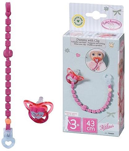 Baby Annabell 706831 Schnuller mit Clip - lila Puppenschnuller für 43 cm große Puppen mit Kette und Clip zum Befestigen, Multi