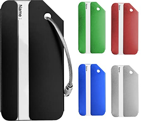 Flintronic 5 Pcs Luggage Tags, Aluminum Alloy Baggage Labels, Suitcase ID Tag Set, Handbag Tag Labels Travel Accessories for Checked Luggage, Hand Luggage and Handbags - Multicolors