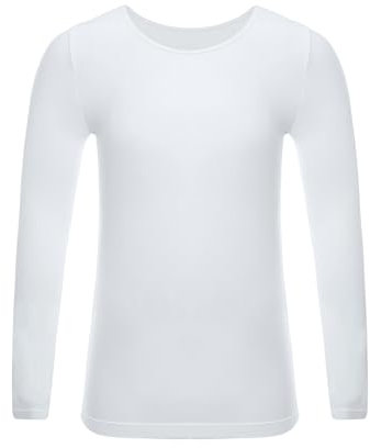 CHICTRY Kinder Thermo Unterhemd Langarm Mädchen Junge Thermoshirt Fußball Trikot Rundhals Jogging Oberteil Thermounterwäsche Atmungsativ Weiß A 140-152