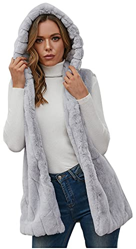 TDEOK Gilet in pelliccia sintetica da donna, senza maniche, in finta pelliccia, elegante, in pelliccia, per l'inverno, A001 grigio, S