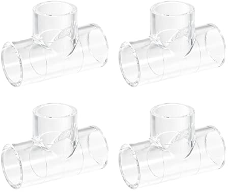 sourcing map 4uds Transparente Acrílico Tubo Codo, 20mm/0,79 3 Vías Codo T-Forma Tubo Montaje Adaptador para Acuarios Agua Peces Tanque