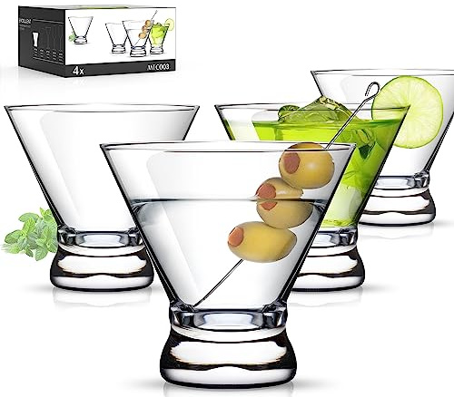 LUNA & MANTHA Martini Glasses, Martini Cocktail Glasses for Margarita, Manhattan, Cosmopolitan, Espresso, Home Bar, Evening Parties, Birthdays, Housewarming Gift,8oz-Stemless Set of 4