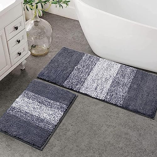 Enyhom Mikrofaser Badteppich Set 2 Teilig Grau rutschfeste Saugfähig Weiche Badematte Toilettenmatte Maschinenwaschbar Badezimmerteppich Badvorleger Sets wc Teppich,45 x 65 cm + 45 x 120 cm