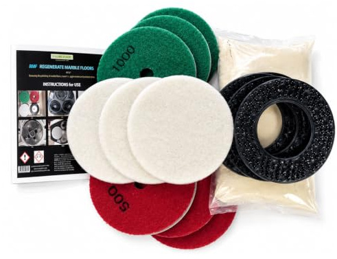 BMC Regenerador Suelos Mármol Kit 5 para utilizar una pulidora doméstica normal como lijadora de mármol con discos abrasivos y de pulido de 125 mm para restaurar pisos de mármol antiguos