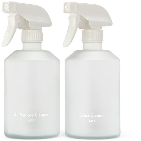 KIVY Lot de 2 flacons pulvérisateurs en verre avec étiquettes pour produits de nettoyage et plantes [2 x 500 ml] Vaporisateur en verre – Flacon pulvérisateur pour plantes – Pulvérisateur d'eau