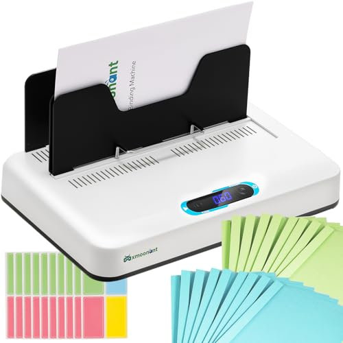 Mxmoonant Thermobindemaschine max.500 Blatt, kein Vorheizen, mit Kühlschlitz&Mikrowellenvibration, 3 Zeiteinstellungen für 315mm Bindelänge, A5/A4/A3(kurzer Rand) Dokumente, Berichte, Skripte