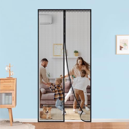 Jodimitty Magnetic Fly Screen Door 90x210cm, Bird Clasp and Magnetic Strip Design, High Density Polyester Mesh, Mounting, Keep Mosquitoes Insects Out