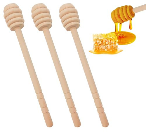 NIYATA 3 cucchiaini per miele in legno, mixer per miele, legno, 15 cm, mixer per miele, cucchiaio in legno naturale, adatto per miele, marmellata