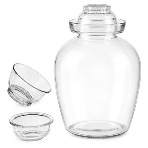 lilawelt24 5,5L Fermentationsglas mit Wasserverschluss und 2 Glasschalen, Gärglas für Kimchi, Sauerkraut, Kefir und Kombucha, großes Einmachglas zum Fermentieren und Aufbewahren