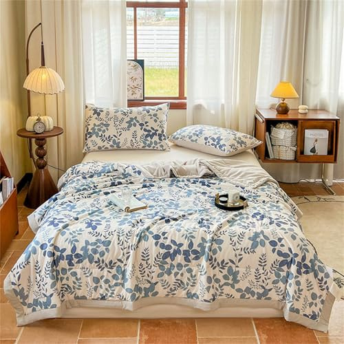Odot Edredón Verano Cama 150/180/200/220, 2,5 TOG Reversible Edredon Acolchado Invierno Sin Funda - Ligera y Respirable Manta de Suave para Días Calurosos (Hojas Azules,200 * 230cm)
