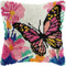 YarnAdventures Coussin Point de Croix Kit Coussin au Point Noué,Fleurs et papillons,Kit de Coussin avec Crochet à Loquet for Adultes,Bricolage Coffret cadeau créatif,43x43cm