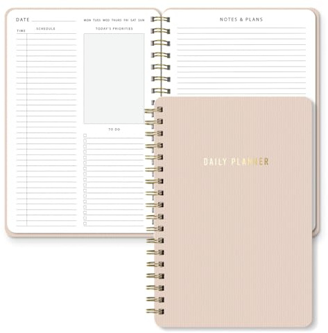 Sweetzer & Orange Daglig planeringskalender – Odaterad tvåsidig daglig layout med timschema, att göra-lista, prioriteringar och anteckningar – 16,5 cm x 24,1 cm spiralbunden produktivitetsorganisatör