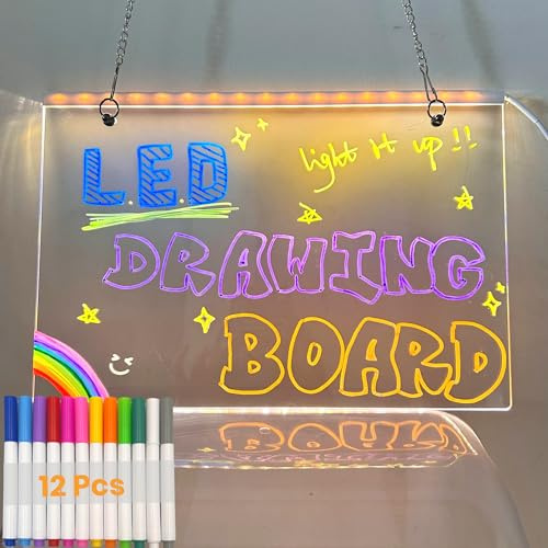 LED Acrylic Message Board with Neon Effect Pens, USB Light Up Writing Board for Desk, Home, Bar, Café, Restaurant and Shop Display, Erasable Memo Sign with Stand and Wall Mount (Stand&Wall Mount)