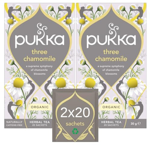 Pukka Herbs | Three Chamomile Organic Herbal Tea Box | Infusion With African, Egyptian & European Chamomile | Perfect For Calming | Caffeine Free | 2 Packs | 40 Plant Based Biodegradable Tea Bags