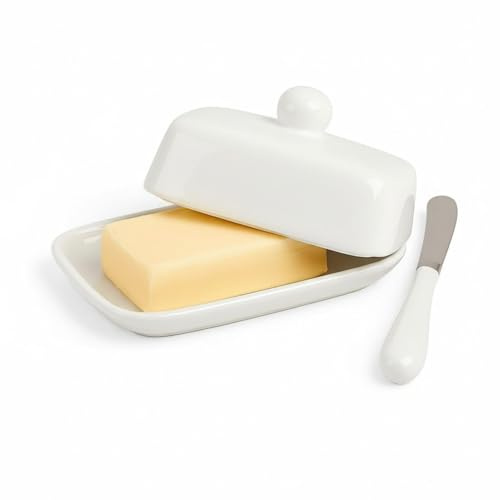 Burriera in ceramica con coperchio, dotata di coltello, burriera rettangolare bianca e nera, utilizzata per banconi, decorazione della cucina e magazzini per burro