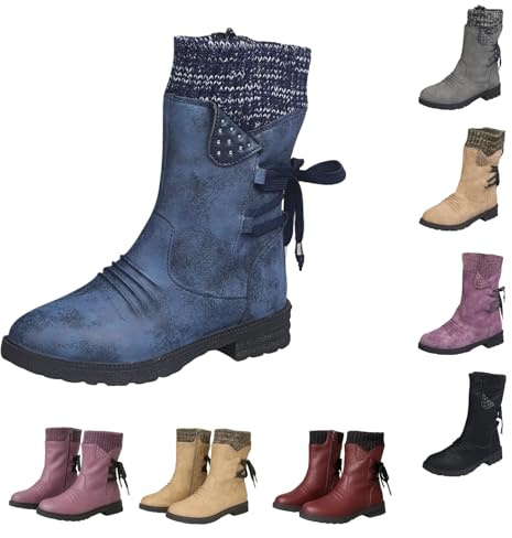 Générique bottes femme mollet large,bottes cowboy femme,mollet large,western,botte cowboy,cavalières,plates,cuir,marron,hiver chaud,grande taille,ventre plat,noel,coton,Bleu,37/EU
