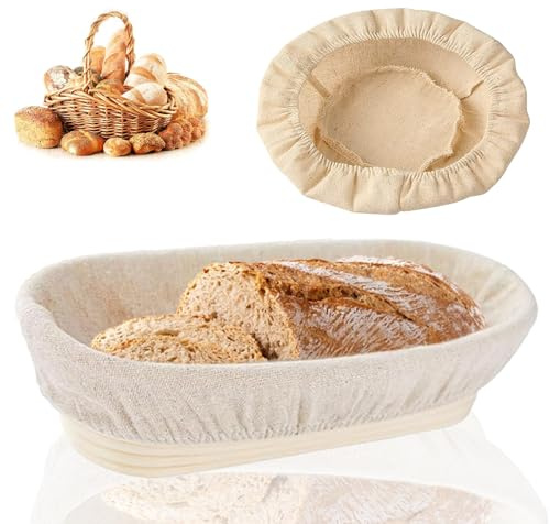 Cestino Lievitazione, Pane Cesto di Fermentazione, Ovali per la Cestini Pane Lievitazione, Cesto di Pane in Rattan Fatto a Mano con Fodera in Lino, Usato per Impasto di Pizza e Pasticceria