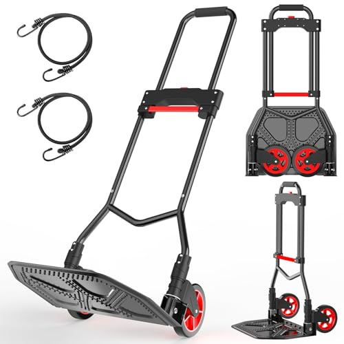Heavy-Duty Steel Folding Hand Truck, 180LB Capacity Dolly cart with Telescoping Handle, Industrial Grade Collapsible Utility Cart for Moving, Warehouse and Shopping