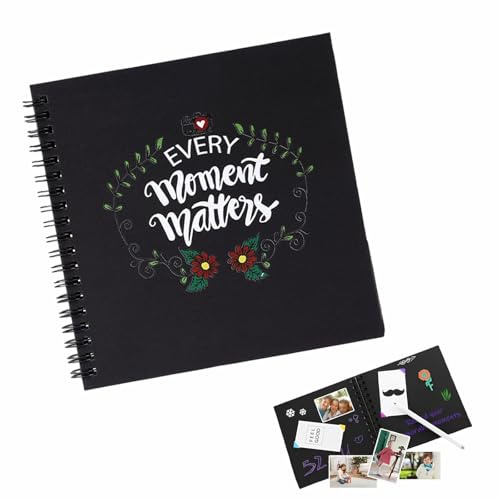 Album Fotografico Personalizzabile 40 Pagine Nere Scrapbook Album Foto 17 * 17cm Fai da Te Spirale Albums per Viaggio Matrimonio Natale Baby Shower Nero