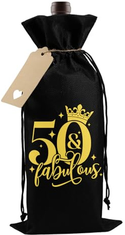 Bliceon 50th Birthday Gifts for Men Bottle Bags, Birthdays Wine Drawstring Gift Bags, 50th Funny Birthday Gifts for Men, Dad, Brothers, Friends and Colleague (Black)