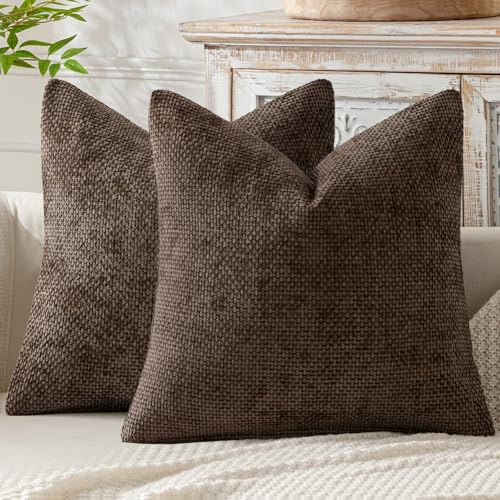 MIULEE Kuddfodral 50x50 2-pack Chenille Mörkbruna Kuddfodral Sofakuddar Mjuka Dekokuddar Kuddfodral med elegant design Sofakuddar Dekokuddar för säng, soffa och vardagsrum | Kuddöverdrag soffkuddar mjuka örngott med elegant design soffkuddar dekorativa kuddar för säng, soffa och vardagsrum