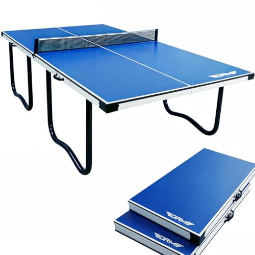 DRM 9FT Outdoor Indoor Portable Table Tennis Table, Professional Ping Pong Table, 95% Pre-assembled Foldable Table Tennis Table with Solo Trainer Mode