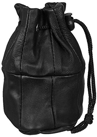 Real Leather Black Drawstring Bag Purse Pouch Money Coin Holder Unisex Gent Ladies