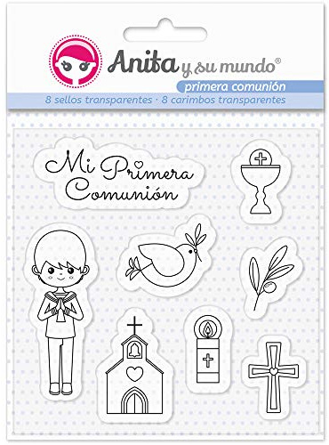 Anita y su mundo 37010347. Pack de 8 Sellos de Silicona para Scrapbooking, Colección Primera Comunión Niño