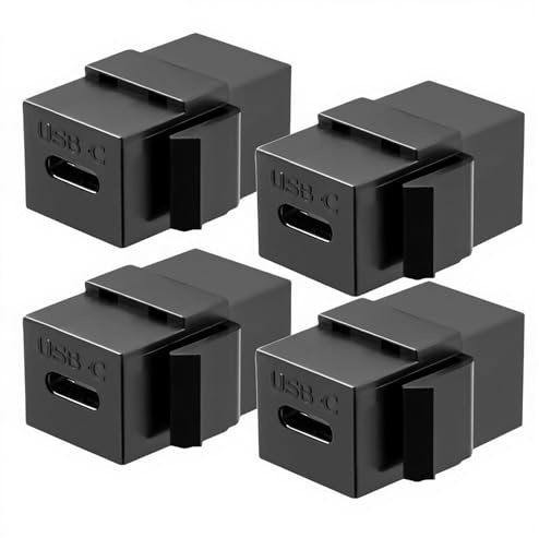 AYECEHI USB C Keystone Jack Adapter (Black 4 Pack) USB 3.1 Type-C Module Coupler Adapters Female to Female Keystone Insert Socket Coupler Adapter for Wall Plate Outlet Panel