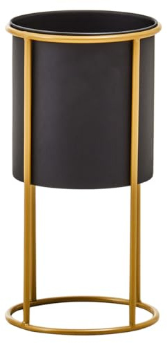 Premier Housewares Small Black And Gold Floor Standing Garden Planters Modern Freestanding Plant Pot with Luxe Gold Frame Tall Planters For Outdoor 20cm x 38cm x 20cm