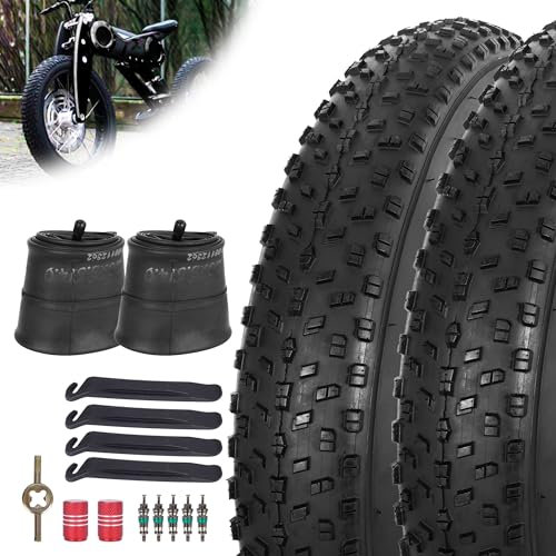 RUTU 2 Pack 20x4 Bike Tire Foldable 20 x 4.0 Fat Tire (102-406),20 Inch Heavy-Duty Bike Tire and Tube with Tire levers,Valve Tool Compatible with 20x4.0 Electric Bike/Mountain Bike Tires and Tubes