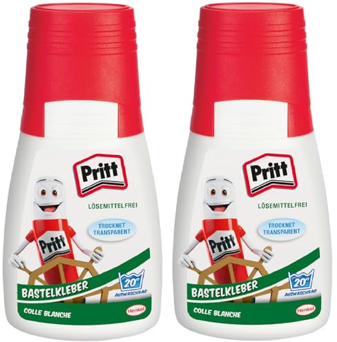 Pritt Bastelkleber 2 x 50 g, transparent trocknender Alleskleber für Zuhause, Schule oder Büro, weißer Bastelleim für Kinder
