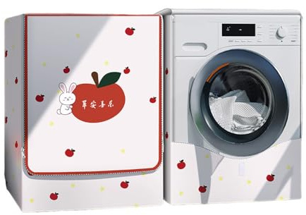 Odot Washer Dustproof Cover Front Load, Washing Machine Dryer Protector Waterproof Sunscreen Tumble Dryer Case Protective Cover for Most Front Loadi (red apple,XL (8.5-10kg))