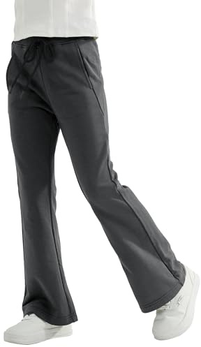 Rolanko Pantalones de Niña de Cintura Elástica con Uniforme Escolar Lisos y Acampanados Pantalones de Deporte, Gris Oscuro, Talla: 6-7 Años/130