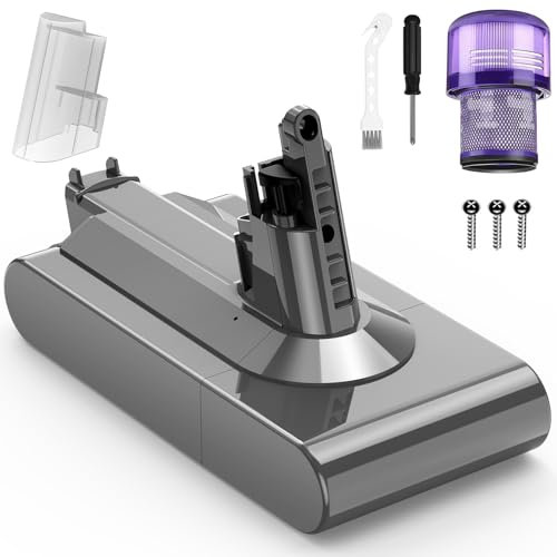 LabTEC V11 25.2V 3900mAh Li-ION Batterie de Remplacement pour Dyson V11 (Type à Visser) SV14 Absolute Aspirateur sans Fil avec Couvercle+Filtre+Brosse+vis (Ne Convient Pas au Style Bouton)