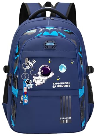 Mochilas espaciales para niños y niñas, mochilas escolares con colgante de astronauta, A02-azul, M, Espacio moderno